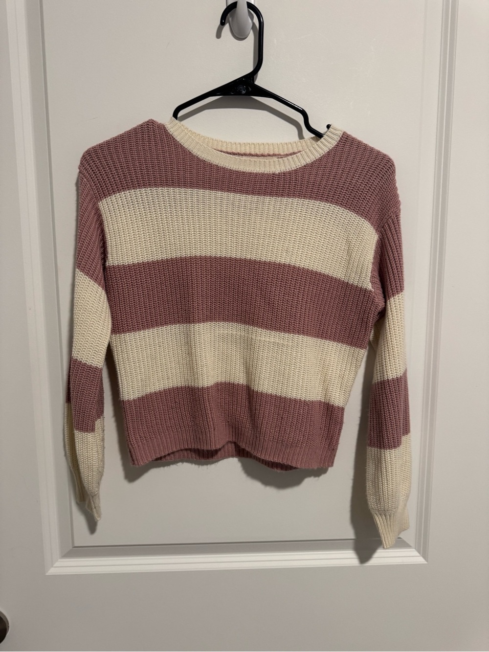 Copper Key Striped Crewneck Sweater in Dusty Rose and Cream